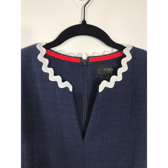 J. Crew Navy Tweed Dress Rickrack Scallop Trim Women's 4 Classic Office Business - Picture 4 of 13